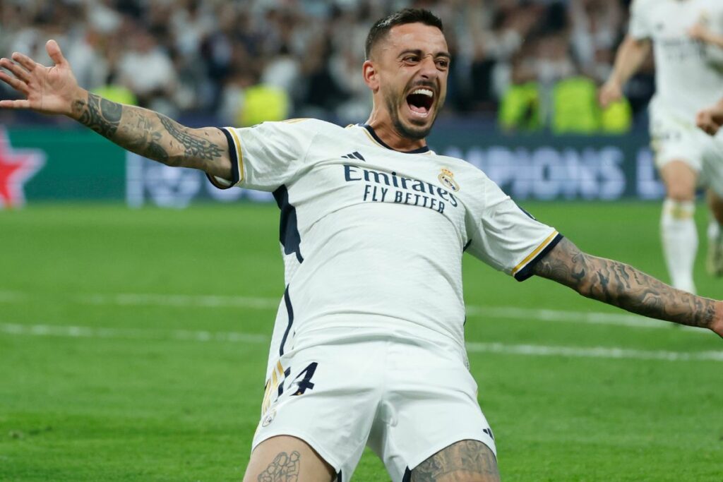 Joselu celebrando su doblete ante el Bayern Múnich por la semifinal de la Uefa Champions League 23/24.