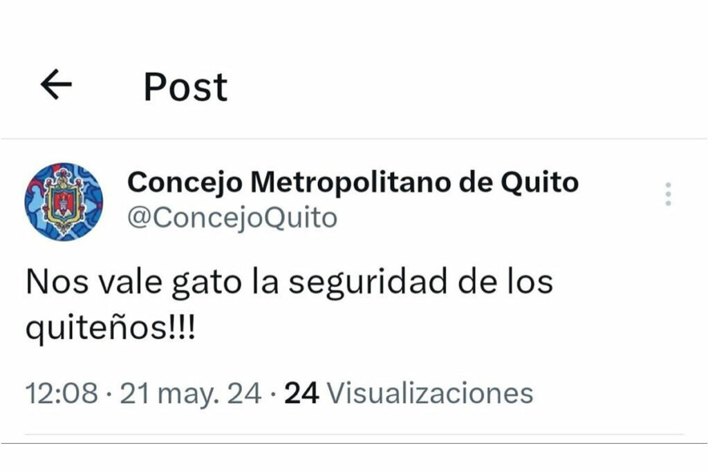 Publicación hackeada en la cuenta del Concejo Metropolitano de Quito