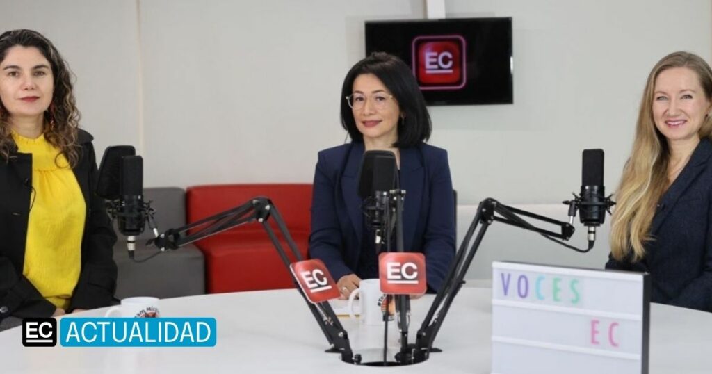 Karina Barrera, consultora de cambio climático, Gabriela Quiroz, periodista y presentadora, y Rasa Zalakeviciute, ingeniera ambiental de la UDLA