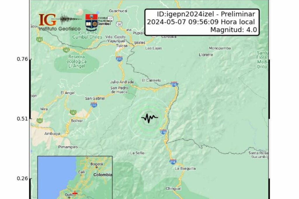 Otro temblor se sintió hoy cerca de la ciudad San Gabriel. Foto: Instituto Geofísico