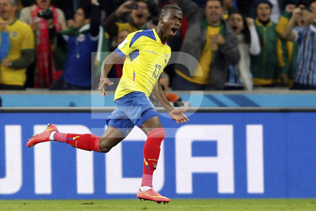 Celebración de Enner Valencia por el gol marcado en el Mundial 2014 ante Honduras en Curitiba.