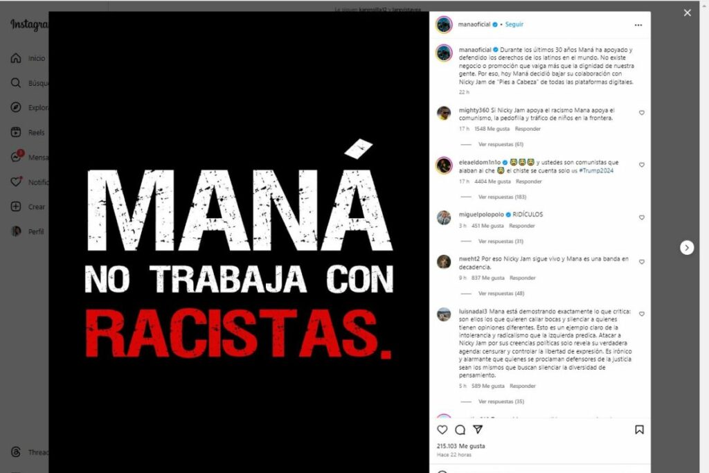 Comunicado oficial de Maná en redes sociales