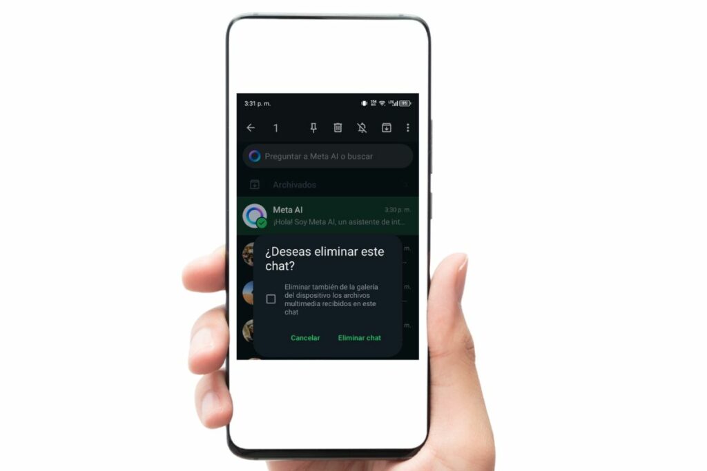 Eliminar tus chats con la IA de Meta en WhatsApp es crucial para evitar que tus datos queden guardados en la app. Imagen: Captura de pantalla.