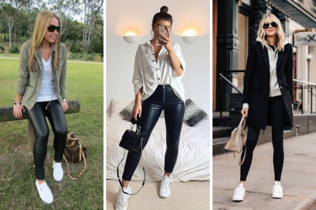 Combinación de leggings y sneakers blancos